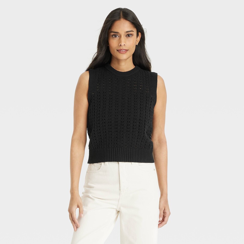 UNIVERSAL THREAD Openwork Sweater Vest - Cotton + Acrylic Blend - Black M